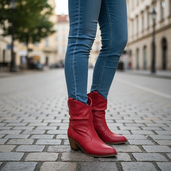 NWOT Red Vegan Leather Stylish Ankle Boots Size 11 - Picture 2 of 4